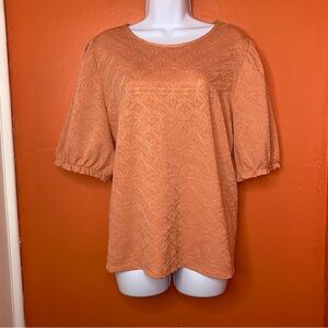 Lauren Conrad Peach Flower Embroidered Short Sleeve Blouse